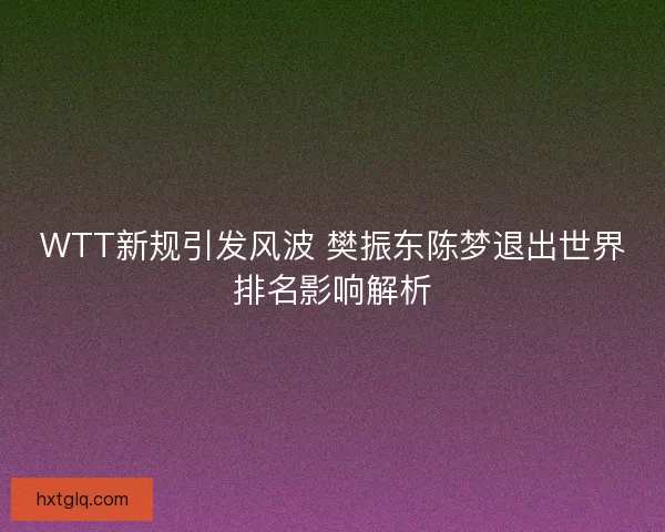 WTT新规引发风波 樊振东陈梦退出世界排名影响解析